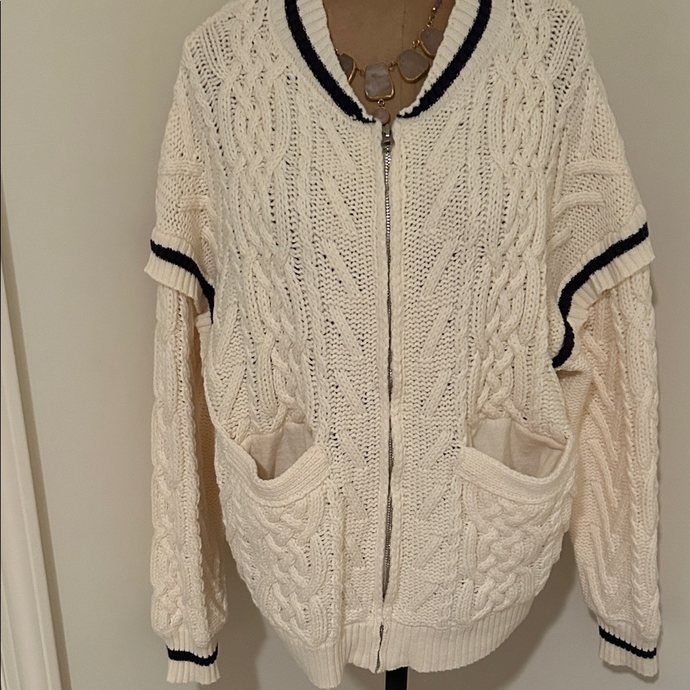 Anthropologie Cozy White Cable Knit Sweater
